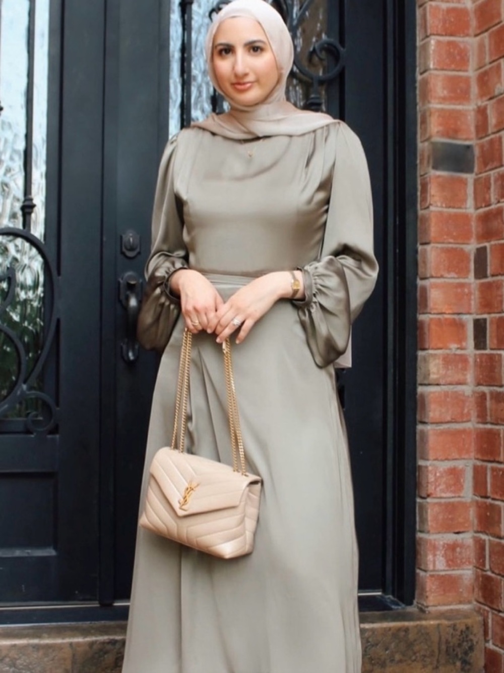 Summer Evenings Olive Green cowl long sleeve maxi green evening dress